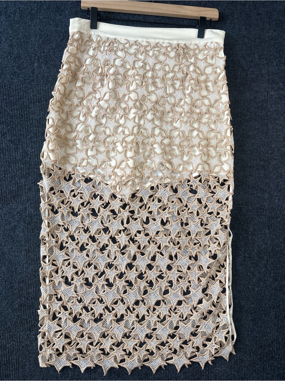 Fleur du Mal Beige Star Crochet Lace Midi Skirt NWT